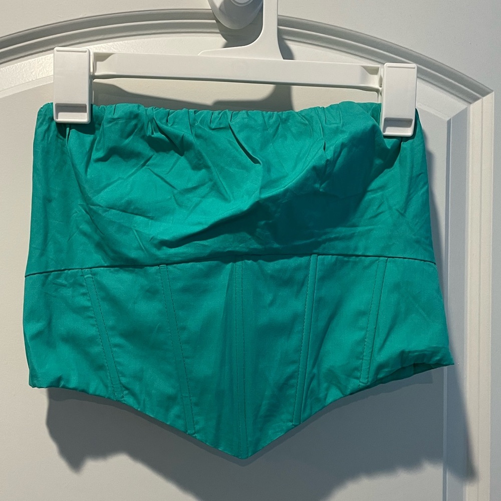 Princess Polly Teal Green Strapless Crop Corset Bustier | Size 8